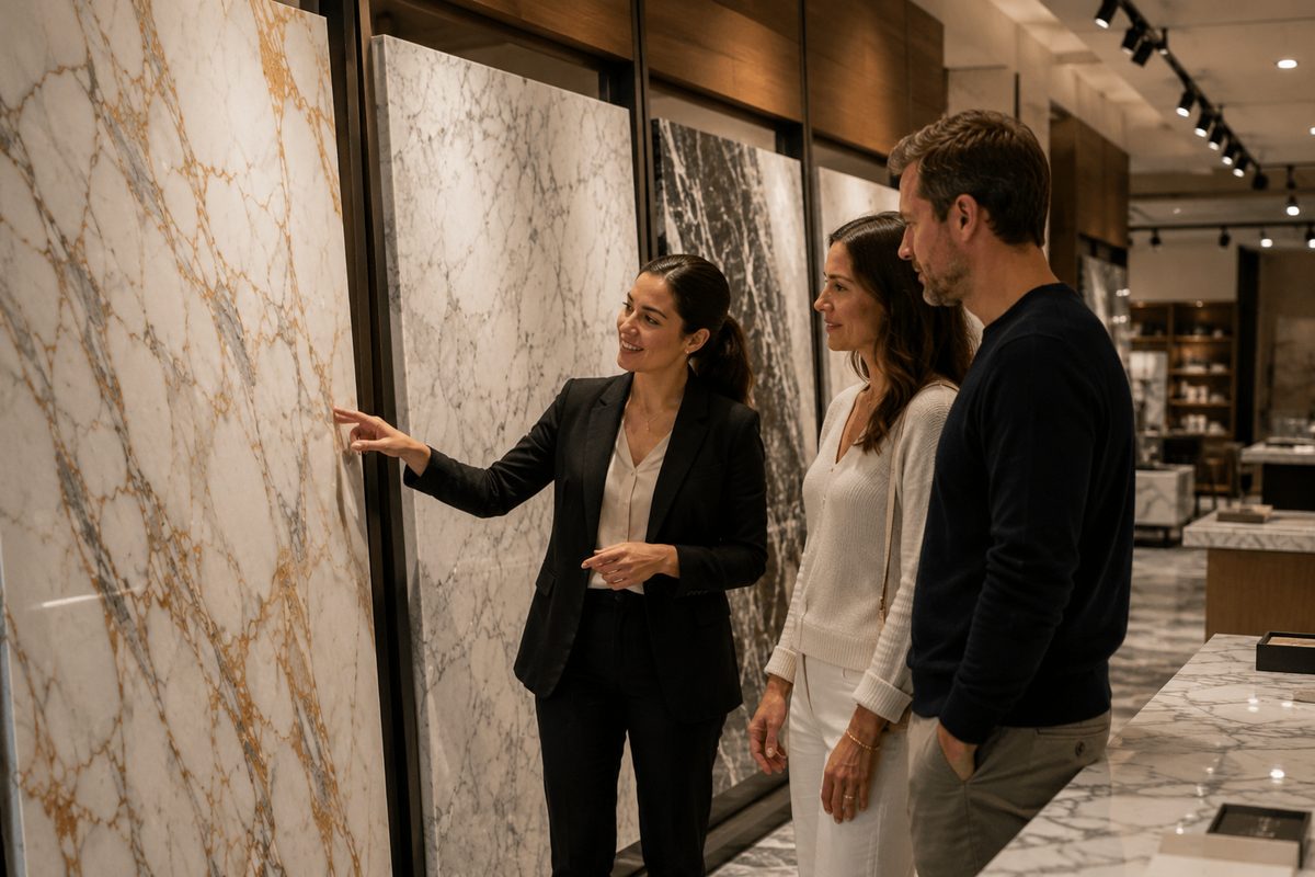 Mermer showroom danışmanlığı — müşteriye ürün tanıtımı
